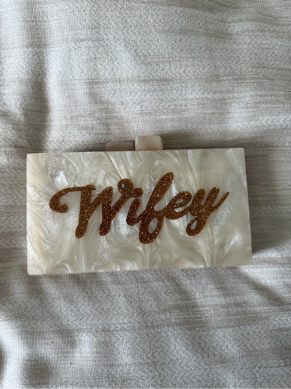 Wifey Clutch- Lulu's Pearlized Ivory Clutch with Gold Glitter